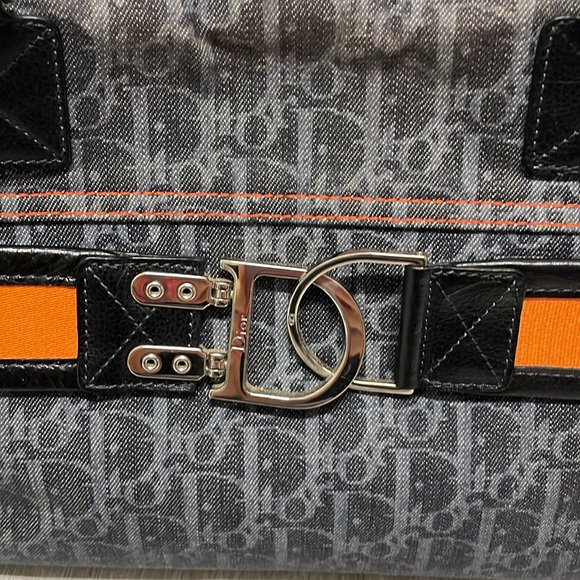 VINTAGE Dior handbag, satchel. Denim and orange print. - Picture 3 of 11